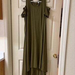 Isaac Mizrahi Live Olive Cold Shoulder Hi-Low Swing Dress L